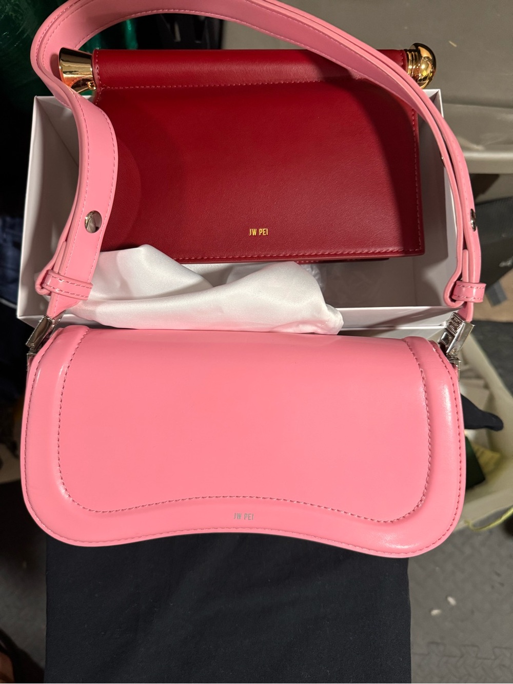JW PEI Pink Shoulder Bag and NIB Red Clutch